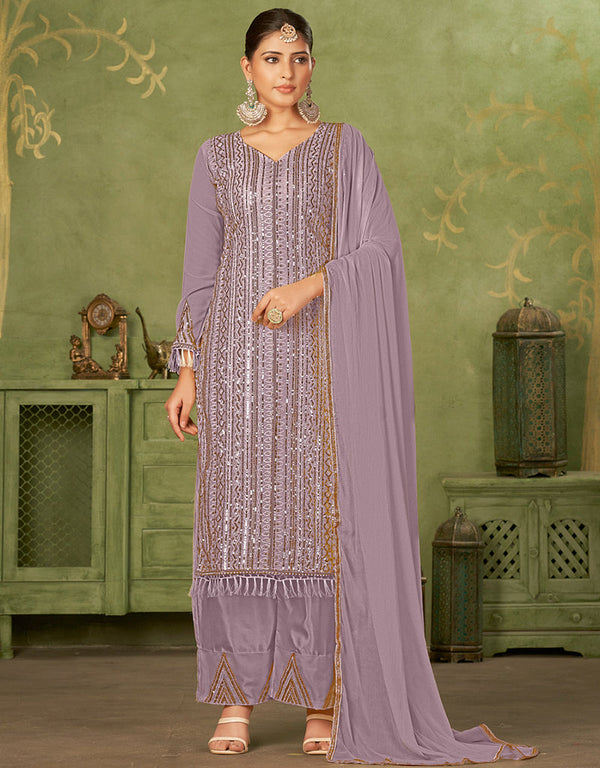 fashionable purple georgette trendy fashioner pakistani trouser salwar suit collection with purple santoon rt9034-185377 Front View